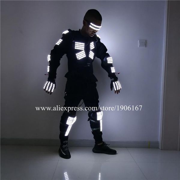 party decoration led luminous robot men dance suit dj armor glasses gloves colorful light up flashing costumes performance outfits clothes